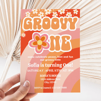Groovy One Birthday Invitation Kaart