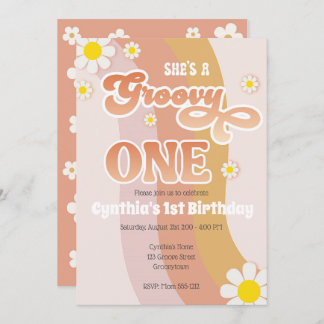 Groovy One Birthday Invitation Kaart