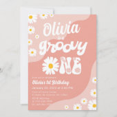 Groovy One Birthday Invitation Retro Daisy Floral Kaart (Voorkant)