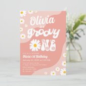 Groovy One Birthday Invitation Retro Daisy Floral Kaart (Staand voorkant)