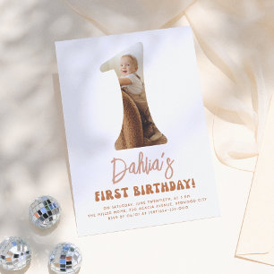 Groovy One Boho 70s Daisy Foto 1st Birthday Party Kaart