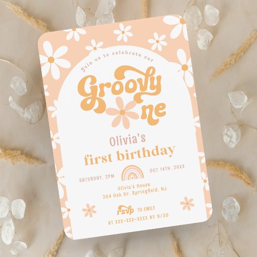 Groovy One Boho Arch 1e verjaardag Uitnodiging