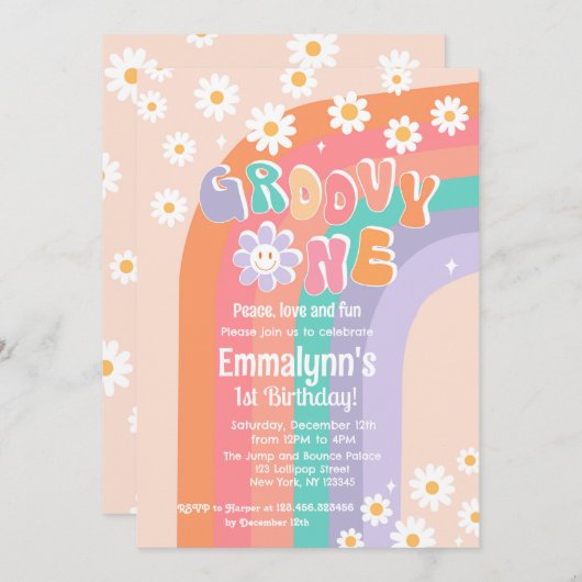 Groovy One Boho Daisy First Birthday Kaart (Voorkant / Achterkant)