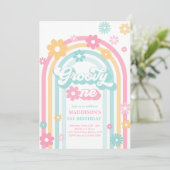 Groovy One Boho Daisy Rainbow 1st Birthday Party Kaart (Staand voorkant)