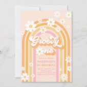 Groovy One Boho Daisy Rainbow 1st Birthday Party Kaart (Voorkant)