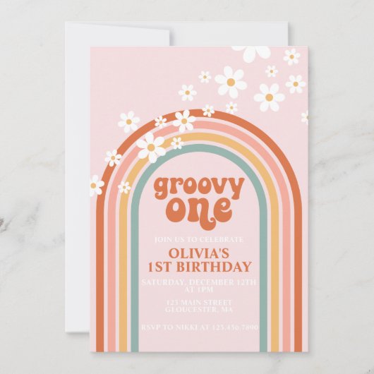 Groovy One boho daisy rainbow, eerste verjaardag Kaart (Voorkant)