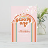Groovy One boho daisy rainbow, eerste verjaardag Kaart (Staand voorkant)