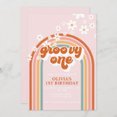 Groovy One boho daisy rainbow, eerste verjaardag Kaart (Voorkant / Achterkant)
