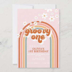 Groovy One boho daisy rainbow, eerste verjaardag Kaart
