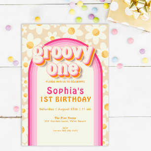 Groovy One Boho Daisy Rainbow First Birthday Kaart