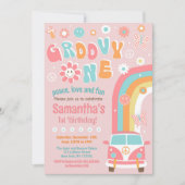Groovy One Boho Retro 1e verjaardag Uitnodigingen (Voorkant)