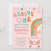 Groovy One Boho Retro 1e verjaardag Uitnodigingen (Voorkant)