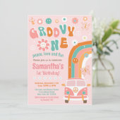 Groovy One Boho Retro 1e verjaardag Uitnodigingen (Staand voorkant)