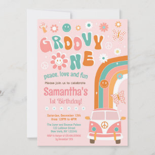 Groovy One Boho Retro 1e verjaardagsuitnodigingen Kaart