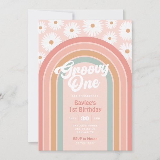 Groovy One Boho Retro Daisy 1e verjaardag Kaart (Voorkant)