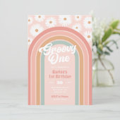 Groovy One Boho Retro Daisy 1e verjaardag Kaart (Staand voorkant)