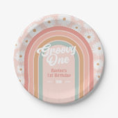 Groovy One Boho Retro Daisy 1e verjaardag Papieren Bordje (Voorkant)