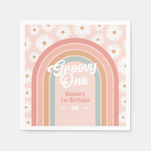 Groovy One Boho Retro Daisy 1e verjaardag Servet (Voorkant)