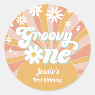 Groovy One Boho Retro Daisy Sunshine Floral Ronde Sticker
