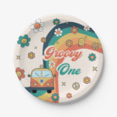 Groovy One Boho Retro Regenboog Verjaardagsfeest Papieren Bordje (Voorkant)