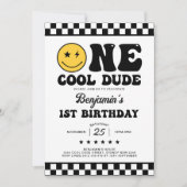 Groovy One Cool Dude Boy 1e verjaardagsfeestje Kaart (Voorkant)