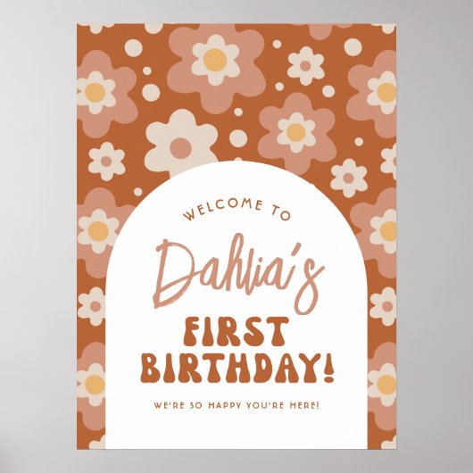 Groovy One Daisy 1e Verjaardagsfeestje Welkomstbor Poster (Voorkant)