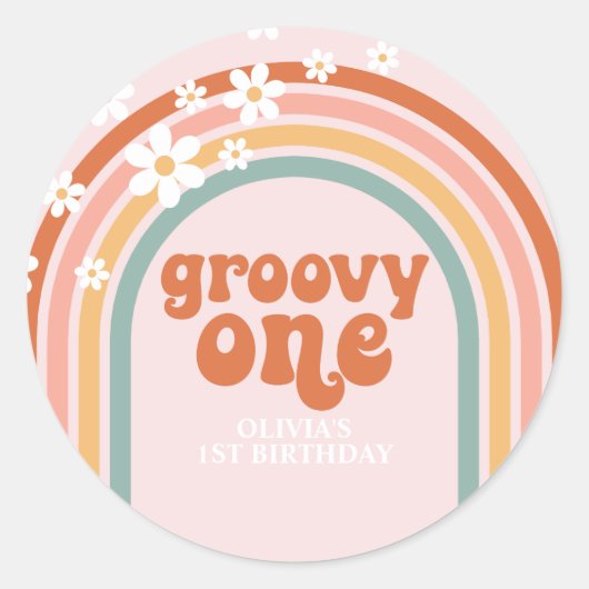 Groovy One daisy boho floral rainbow 1e verjaardag Ronde Sticker (Voorkant)