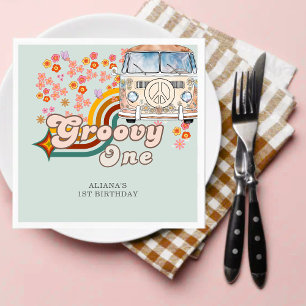 Groovy One daisy boho floral Van 1e verjaardag Servet