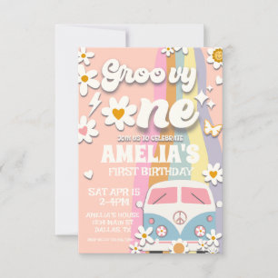 Groovy One Daisy First Birthday Invitation Kaart