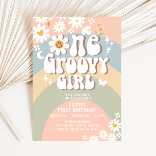 Groovy ONE Daisy Hippie 70's Retro 1e verjaardag Kaart