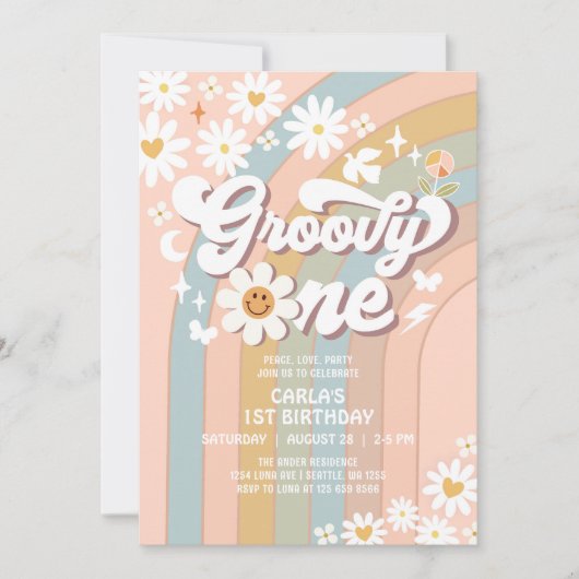 Groovy ONE Daisy Hippie 70's Retro 1e verjaardag Kaart (Voorkant)