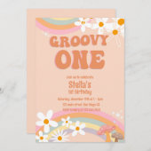 Groovy One Daisy Party Invitation (Devant / Derrière)