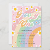 Groovy One Daisy Rainbow 1e verjaardagsfeestje Kaart (Voorkant)