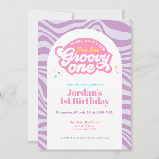 Groovy One - First Birthday Retro Boho Invitation  (Devant)