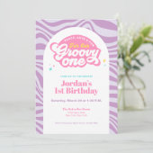 Groovy One - First Birthday Retro Boho Invitation  (Debout devant)