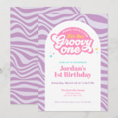 Groovy One - First Birthday Retro Boho Invitation  (Devant / Derrière)