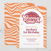 Groovy One - First Birthday Retro Boho Invitation  (Devant / Derrière)