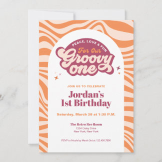 Groovy One - First Birthday Retro Boho Invitation  Kaart