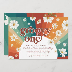 Groovy One First Birthday   Retro Daisy Rainbow Kaart