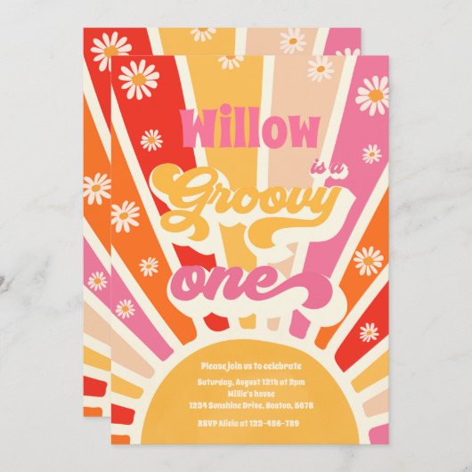 Groovy One Hippie 1ste verjaardag Sunshine Daisy Kaart (Voorkant / Achterkant)