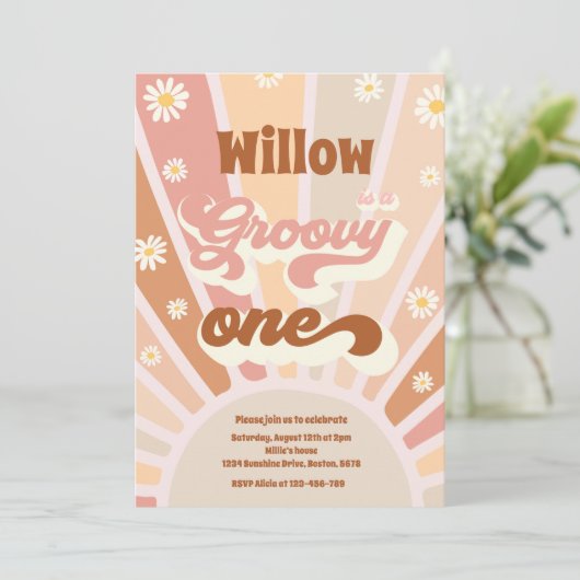 Groovy One Hippie 1ste verjaardag Sunshine Daisy Kaart (Staand voorkant)