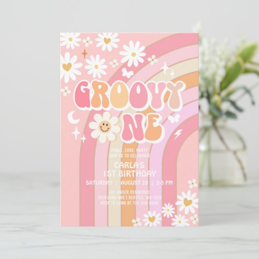 Groovy ONE Hippie 70's Retro 1e verjaardag Kaart (Staand voorkant)