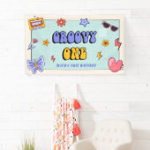 Groovy One Hippie Retro Verjaardagsfeestje Spandoek (Insitu)