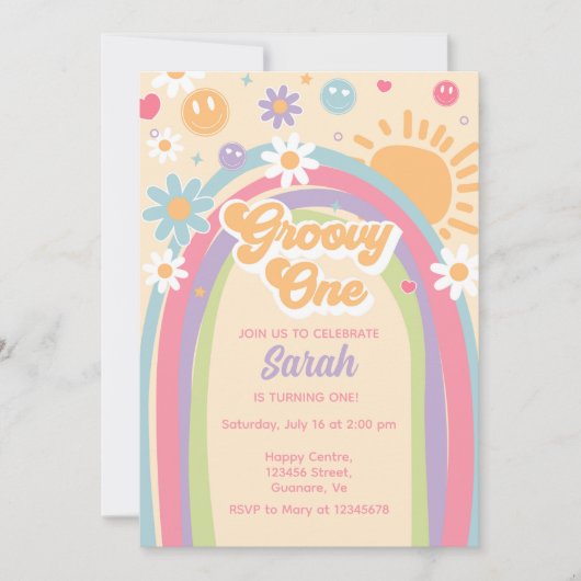 Groovy One Invite Rainbow Groovy ONE 1e Verjaardag Kaart (Voorkant)