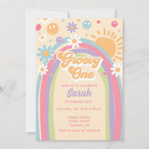 Groovy One Invite Rainbow Groovy ONE 1e Verjaardag Kaart