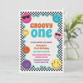 Groovy One kleurrijke retro glimlacht eerste verja Kaart (Staand voorkant)