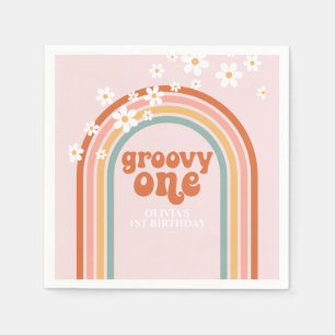 Groovy One madelief boho bloemrijke regenboog 1e v Servet