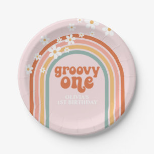 Groovy One madeliefje boho bloemrijke regenboog 1e Papieren Bordje