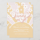 Groovy One Pastel Retro Zonneschijn madeliefje Roz Kaart (Voorkant / Achterkant)