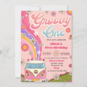 Groovy One Regenboog Bloemen 1e Verjaardagsfeest Kaart (Voorkant)